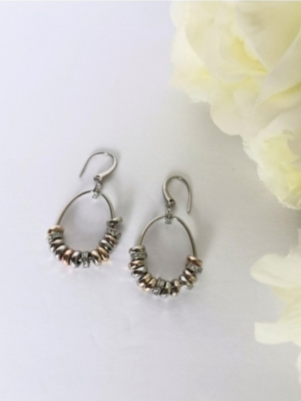 Fossil Silver and Gold Tone Charm Hoop Earrings